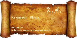 Kremmer Absa névjegykártya